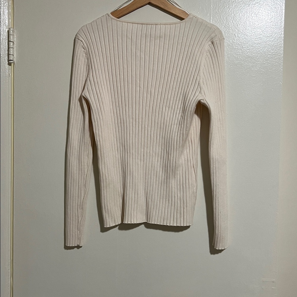 Cream Ribbed Long Sleeve Top - Picture 3 of 3